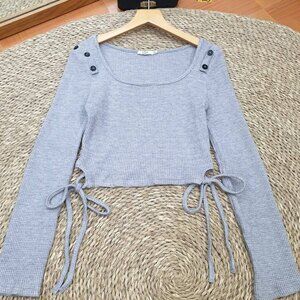 💙 Side Tie Ribbed Knit Crop Top Gray